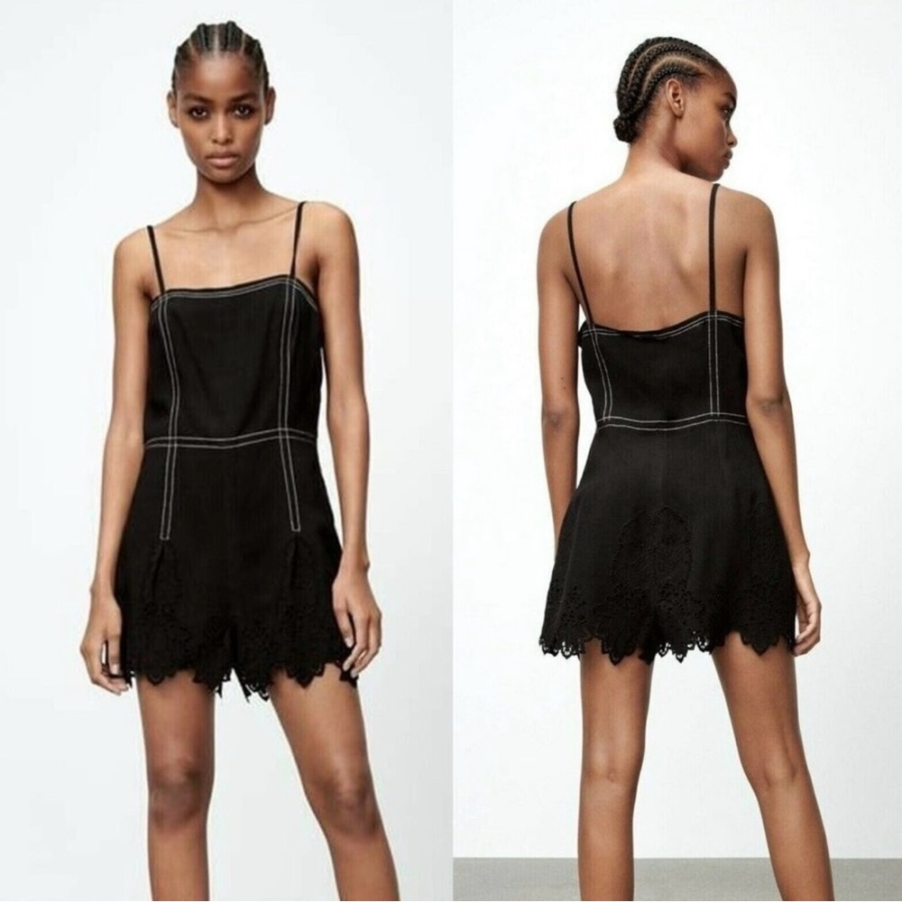 Zara Black Romper with White Stitching